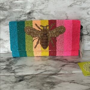 America & Beyond | NWT Beaded rainbow bee clutch with crossbody strap